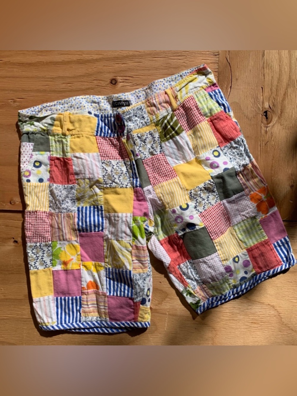 Unisex Vintage Y2K Raviya cotton patchwork casual shorts